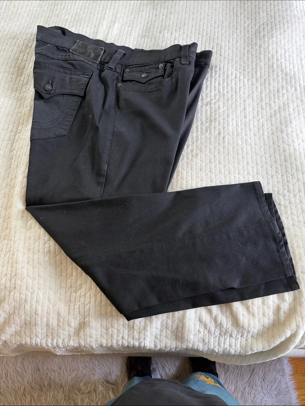 True Religion Men's Black Straight Jeans with Signature Stitching